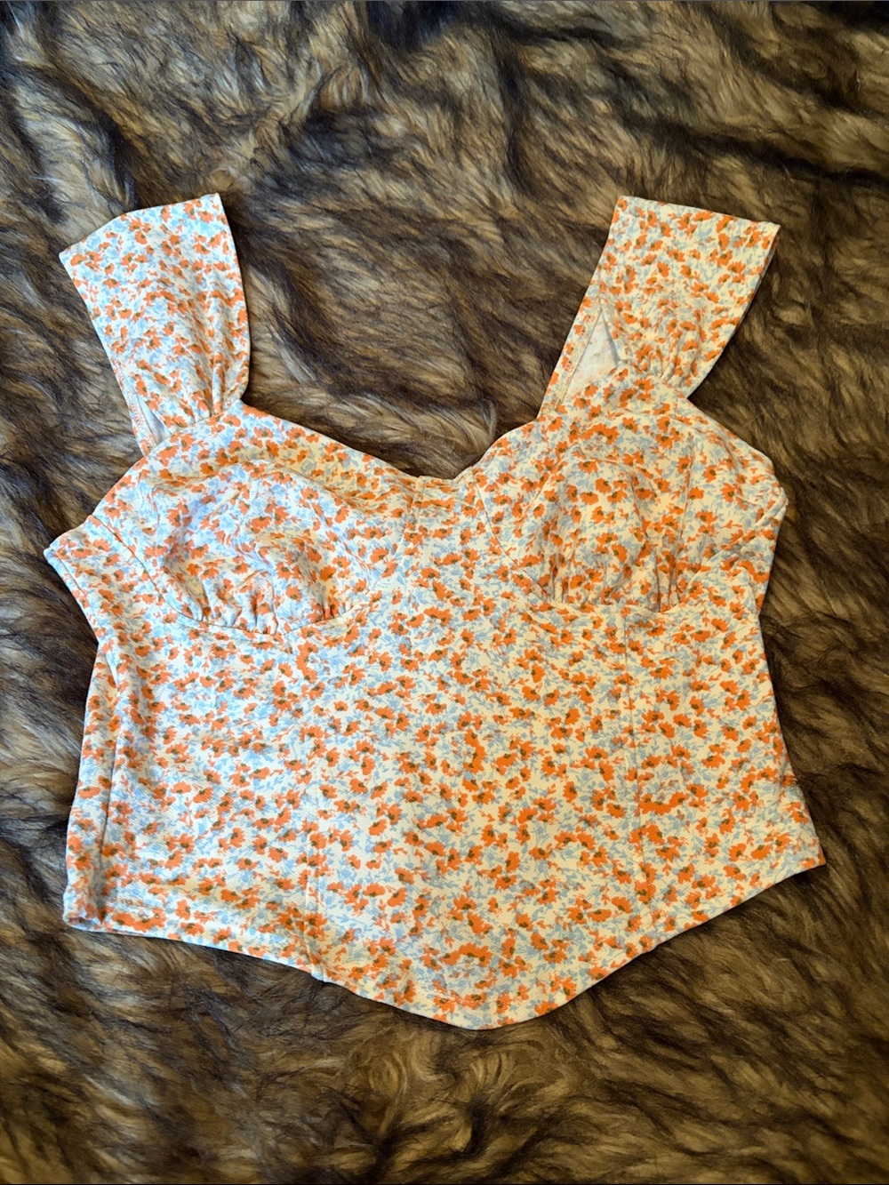 Papaya Orange/White Floral Bustier Crop Top Size Medium